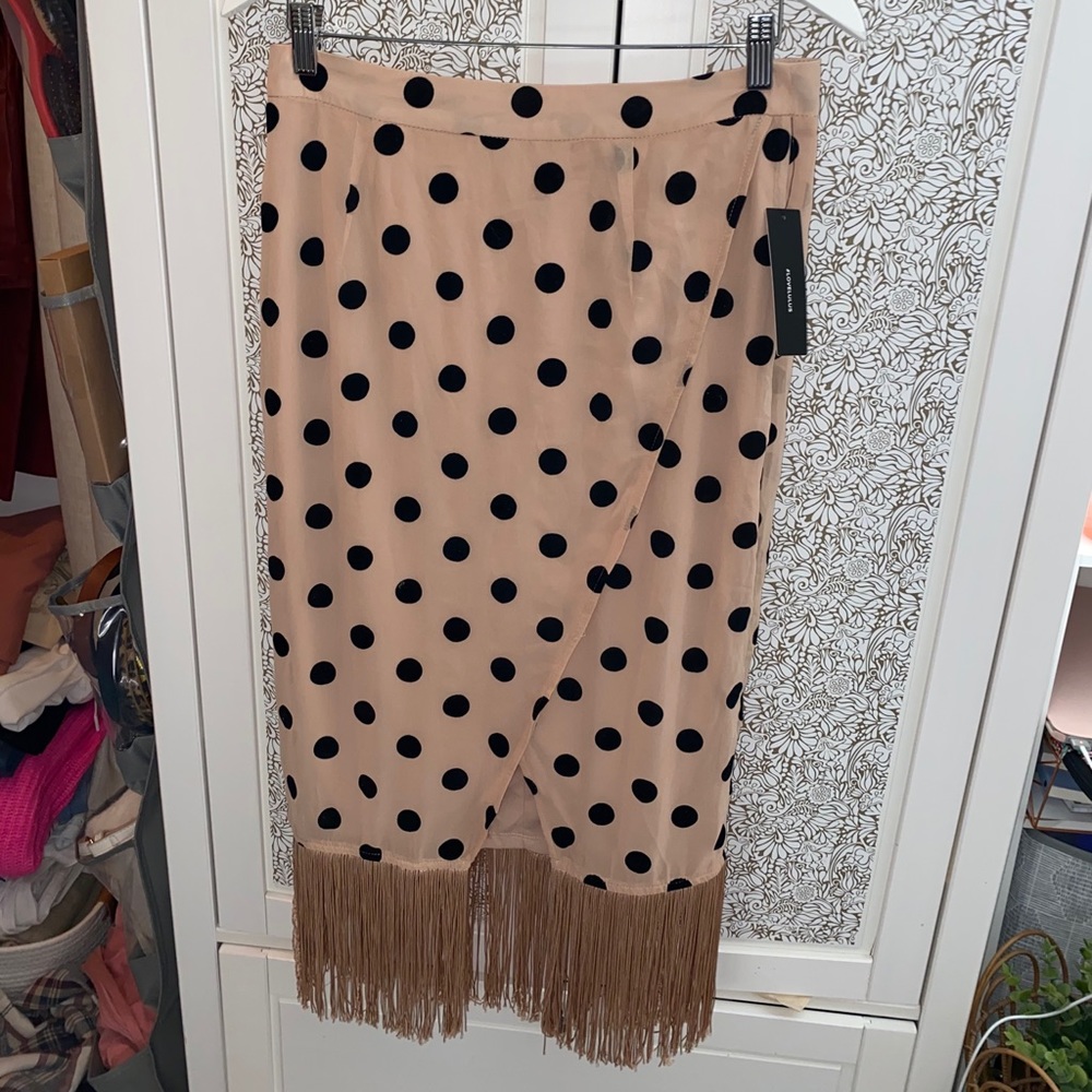 Polka dot fringe midi skirt